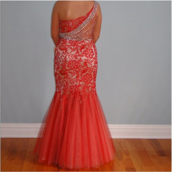 Panoply 44236 Prom Dress Women Size 12 Lace Overlay Tulle Trumpet Mermaid Glam - Picture 12 of 12